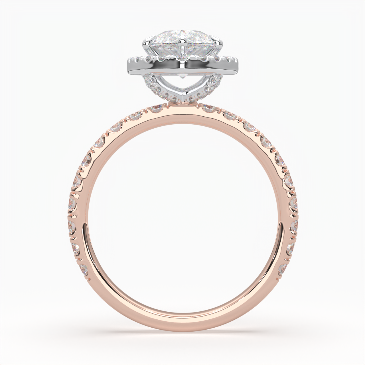 Pear Shape Halo Cluster Ring set with accent diamonds on band and setting LR031W