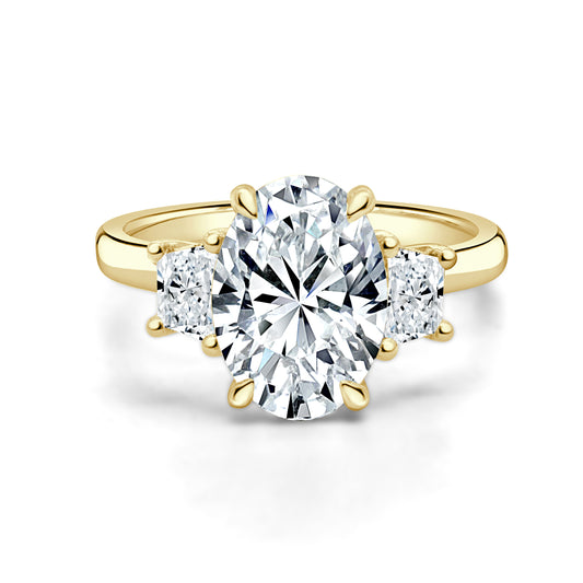 2.86ct Oval cut lab grown diamond trilogy engagement ring