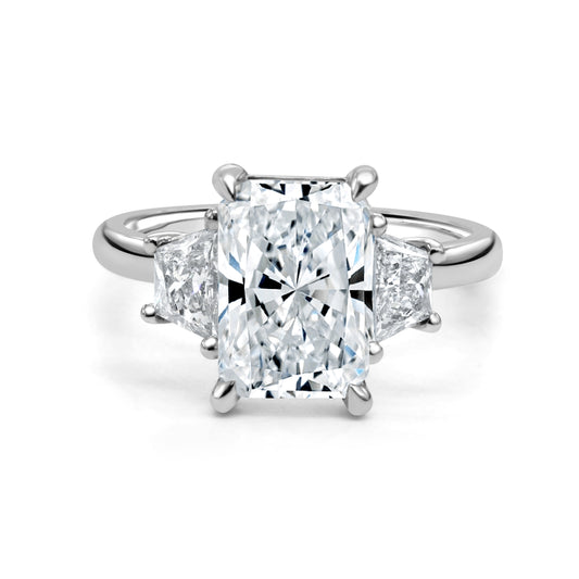 3.01ct Radiant cut lab grown diamond Trilogy engagement ring - 18ct White Gold ladies engagement ring