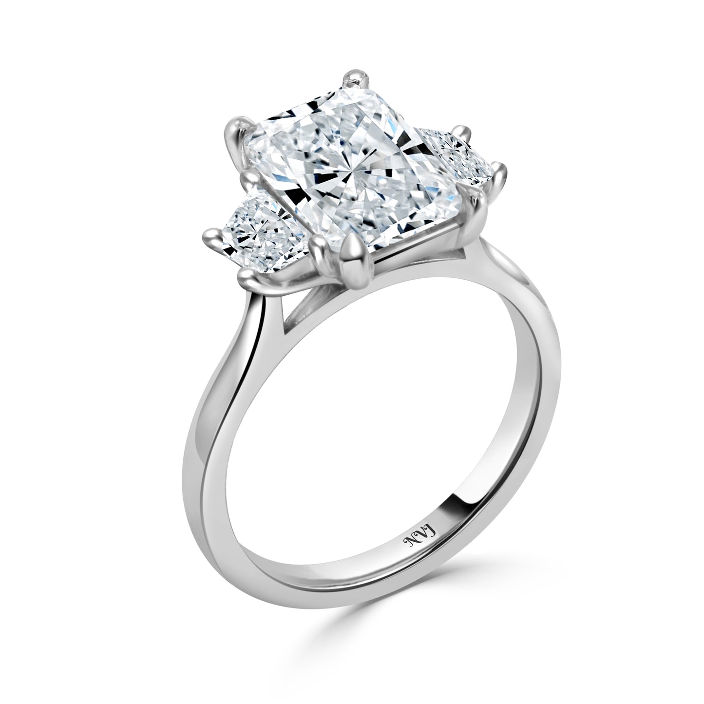 3.01ct Radiant cut lab grown diamond Trilogy engagement ring