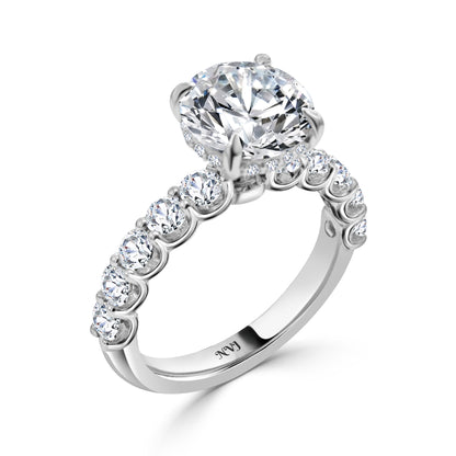 3.02ct Round Brilliant cut lab grown diamond engagement ring - 18ct White Gold ladies engagement ring set with diamonds on a halo and band