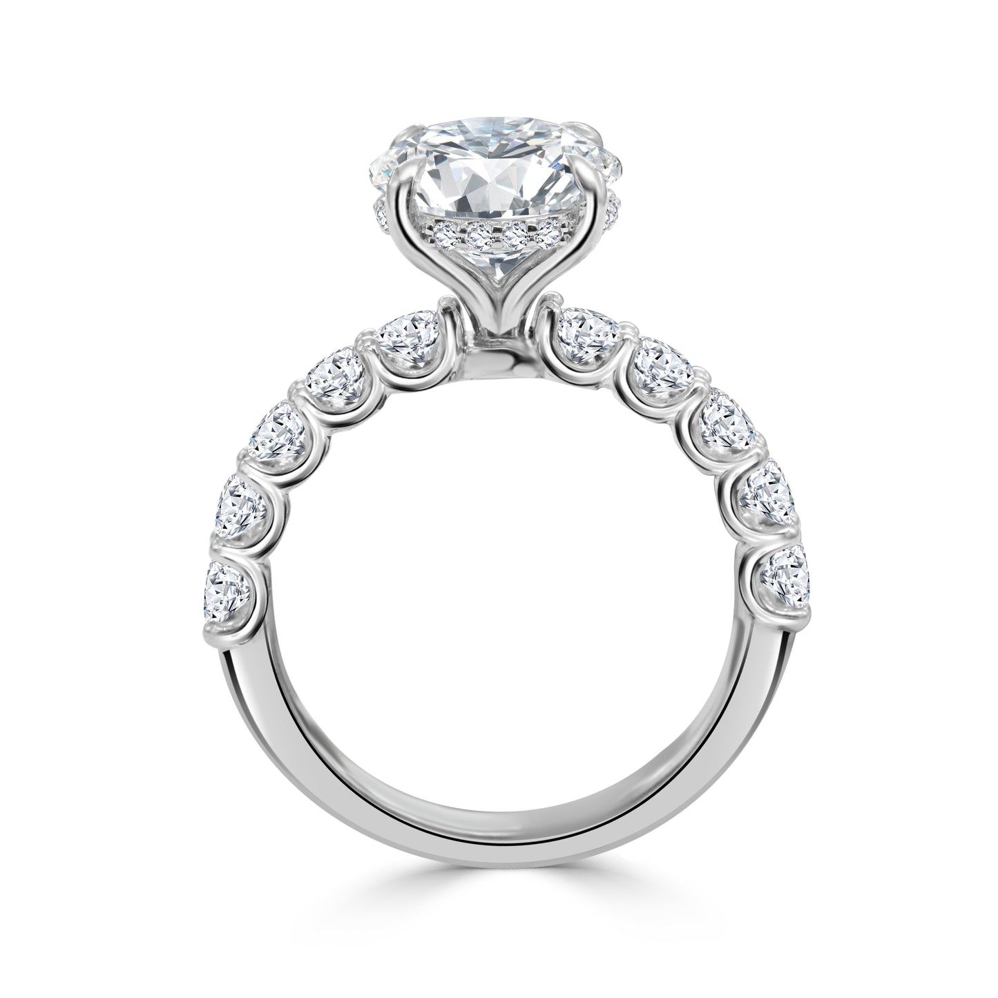 3.02ct Round Brilliant cut lab grown diamond engagement ring - 18ct White Gold ladies engagement ring set with diamonds on a halo and band