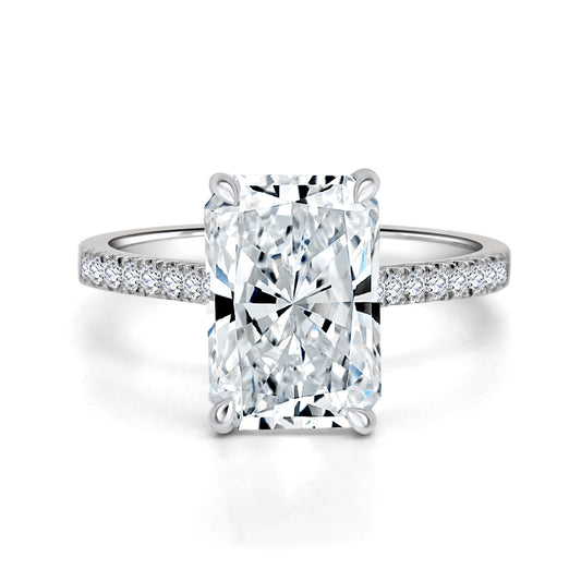 3.51ct Radiant cut lab grown diamond engagement ring - 18ct White Gold ladies engagement ring