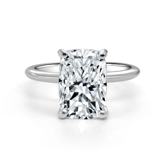 4.05ct Cushion cut lab grown diamond engagement ring - 18ct white Gold ladies engagement ring set with a hidden halo