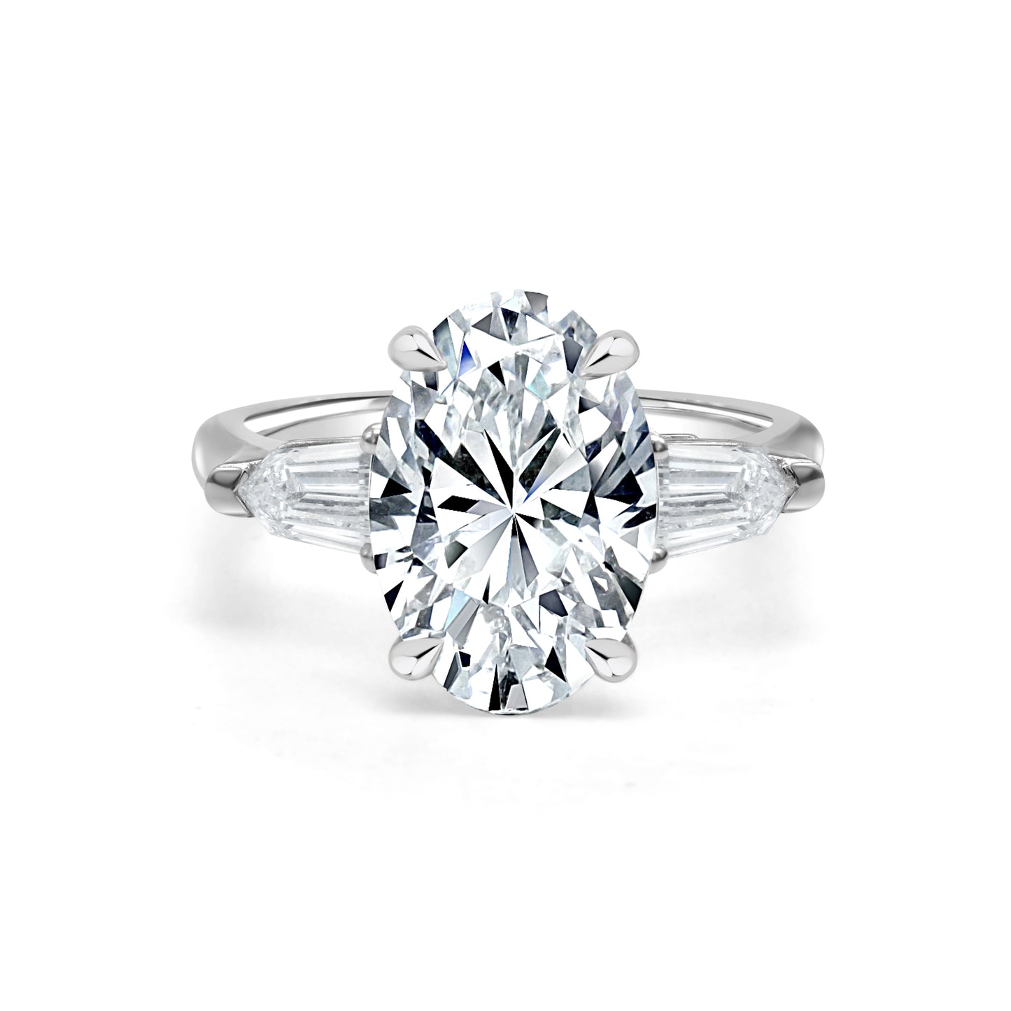 4.30ct Oval cut lab grown diamond Trilogy engagement ring