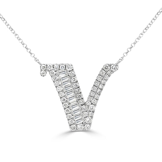 Diamond Initial Pendant "V"