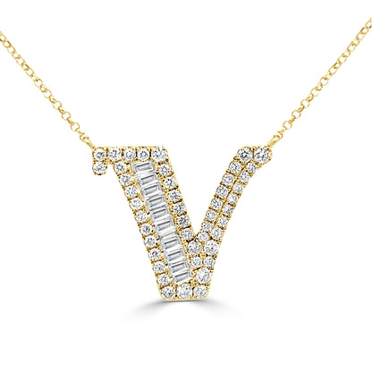 Diamond Initial Pendant "V"