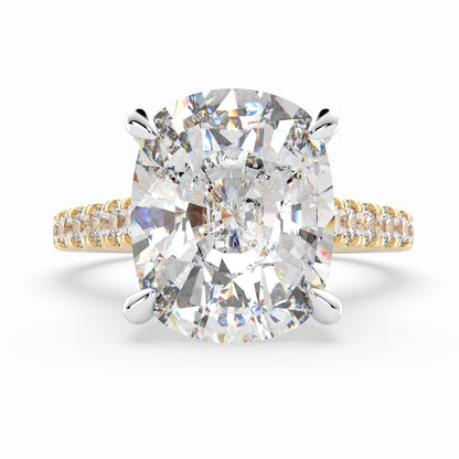 Cushion Solitaire Cathedral Engagement Ring set with diamonds on the band LR013W