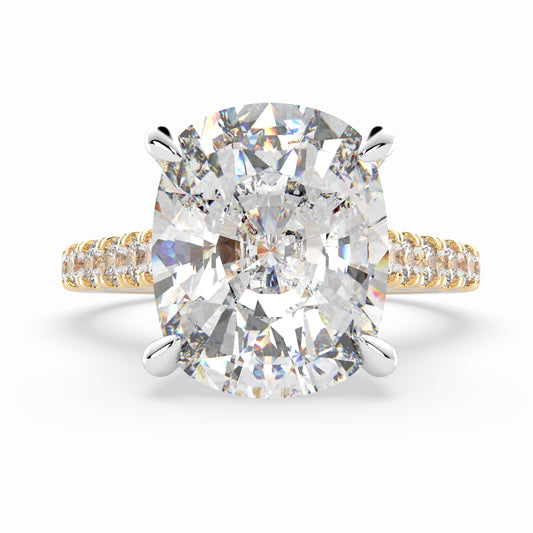 Cushion Solitaire Cathedral Engagement Ring set with diamonds on the band LR013Y