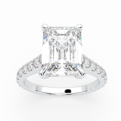 Radiant Cut Solitaire Cathedral Engagement Ring with diamonds on band LR010W