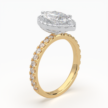 Marquise Cut Cathedral Halo Cluster Ring set with accent diamonds on band and setting LR030W