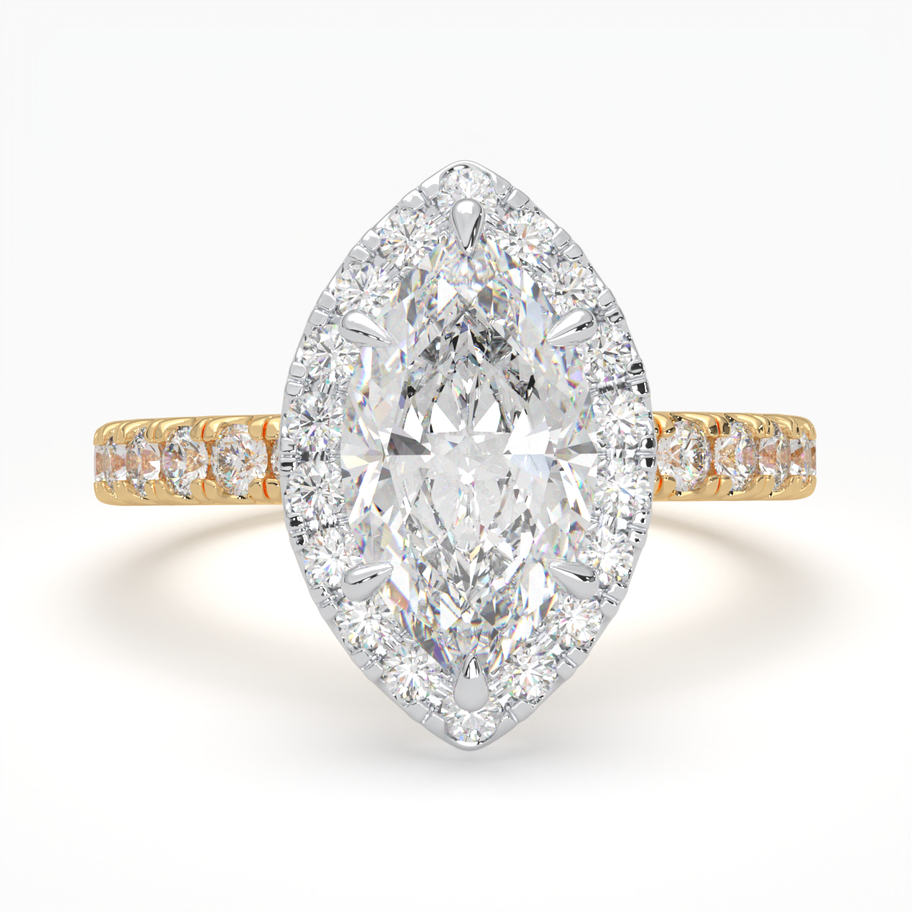 Marquise Cut Cathedral Halo Cluster Ring set with accent diamonds on band and setting LR030W