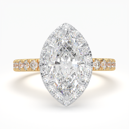 Marquise Cut Halo Cluster Ring set with accent diamonds on band and setting LR030Y