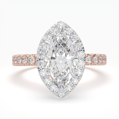 Marquise Cut Cathedral Halo Cluster Ring set with accent diamonds on band and setting LR030W