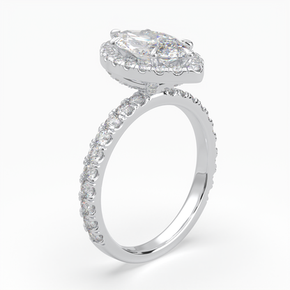 Marquise Cut Cathedral Halo Cluster Ring set with accent diamonds on band and setting LR030W