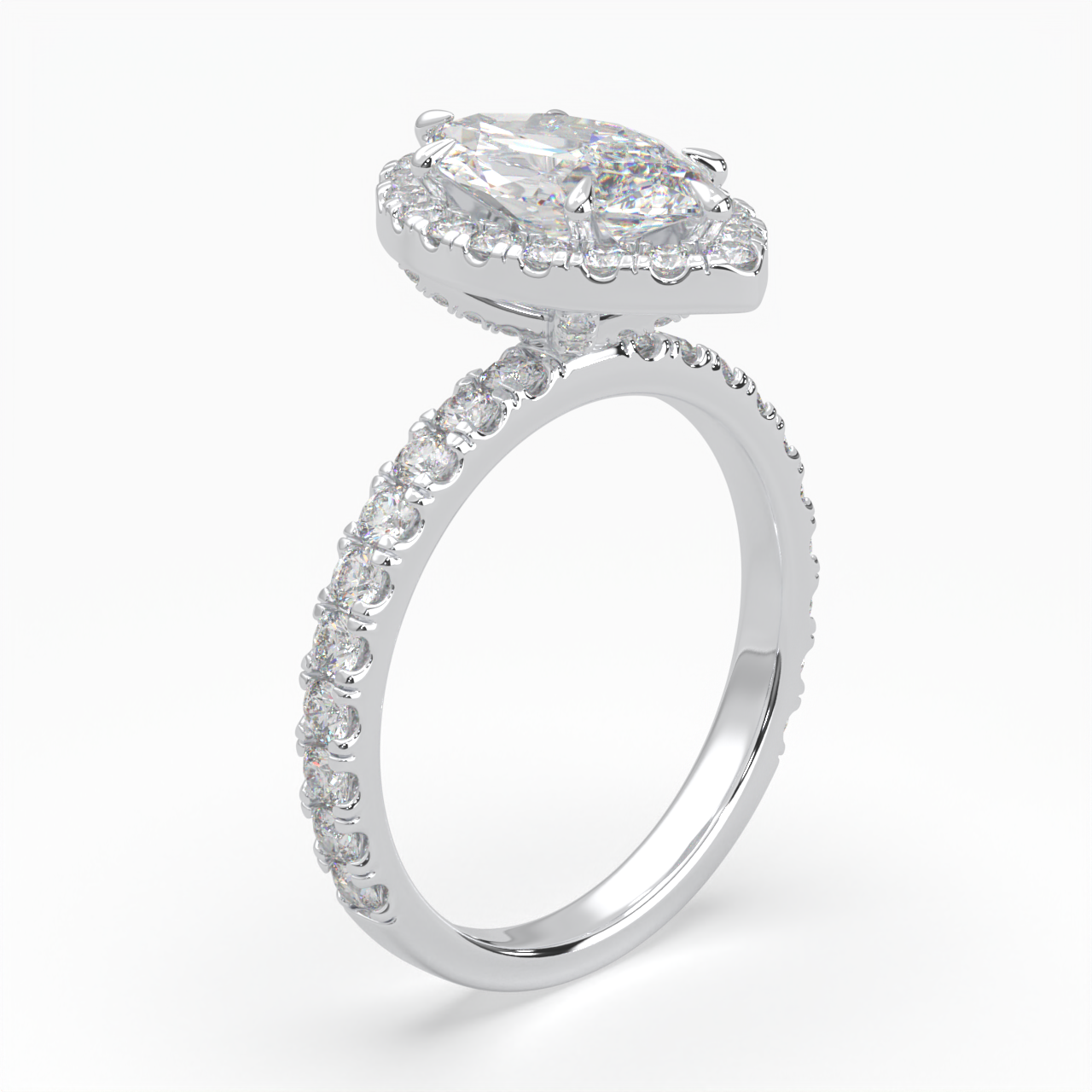 Marquise Cut Halo Cluster Ring set with accent diamonds on band and setting LR030Y