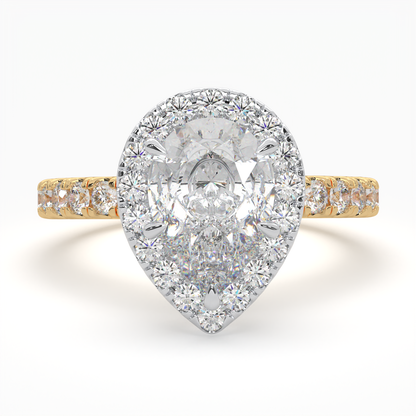 Pear Shape Halo Cluster Ring set with accent diamonds on band and setting LR031R