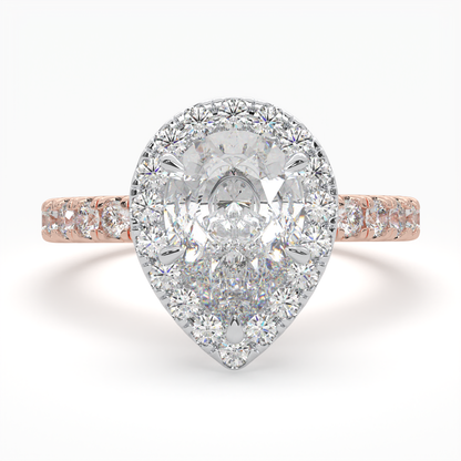 Pear Shape Halo Cluster Ring set with accent diamonds on band and setting LR031R