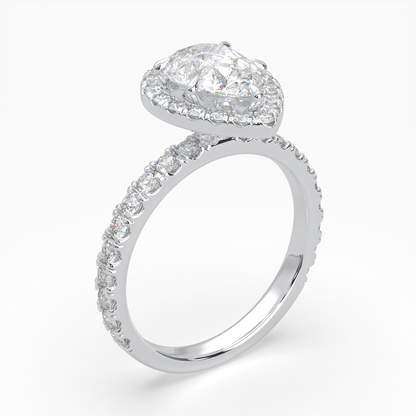 Pear Shape Halo Cluster Ring set with accent diamonds on band and setting LR031R