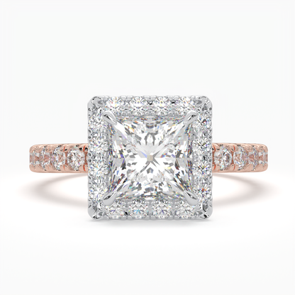 Princess Cut Halo Cluster Ring set with accent diamonds on band and setting LR032Y