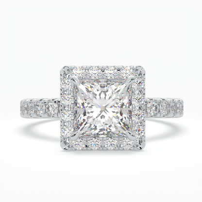 Princess Cut Halo Cluster Ring set with accent diamonds on band and setting LR032Y