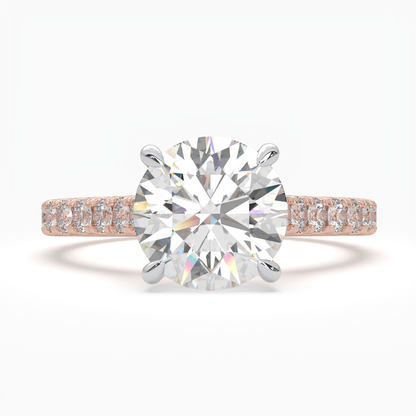 Round Cut Solitaire Cathedral Engagement Ring with diamonds on band LR017R