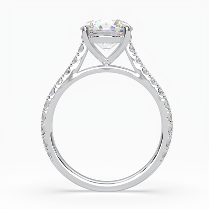 Round Cut Solitaire Cathedral Engagement Ring with diamonds on band LR017R