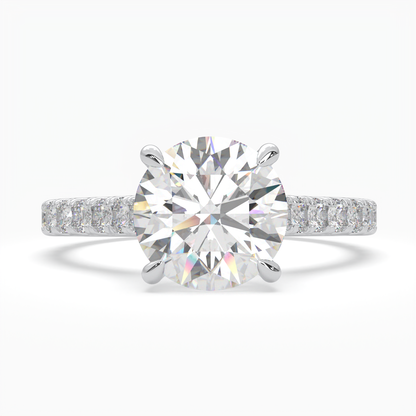 Round Cut Solitaire Cathedral Ring set with accent diamonds on band  LR017W