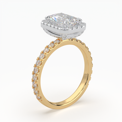 Radiant Cut Halo Cluster Ring set with accent diamonds on band and setting LR033Y