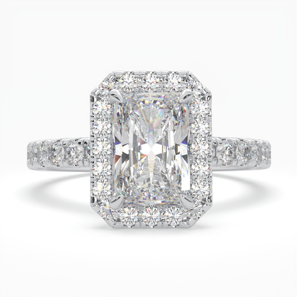 Radiant Cut Halo Cluster Ring set with accent diamonds on band and setting LR033R