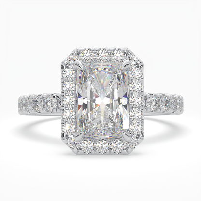 Radiant Cut Halo Cluster Ring set with accent diamonds on band and setting LR033Y