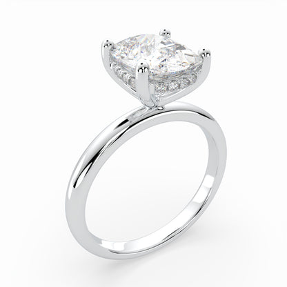 Cushion Solitaire Engagement Ring with hidden halo LR012W