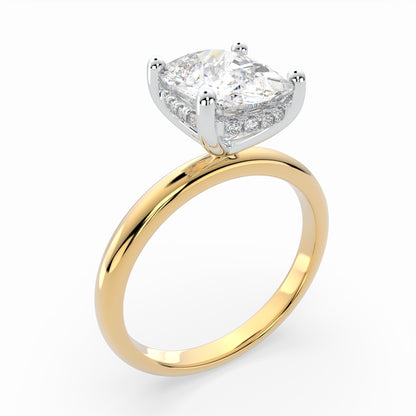 Cushion Solitaire Engagement Ring with hidden halo LR012R