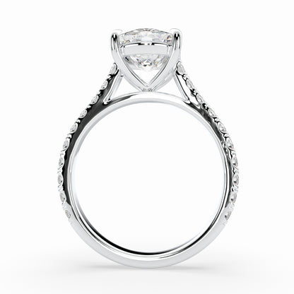 Cushion Solitaire Cathedral Engagement Ring set with diamonds on the band LR013W