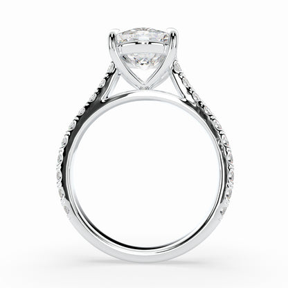 Cushion Solitaire Cathedral Engagement Ring set with diamonds on the band LR013Y