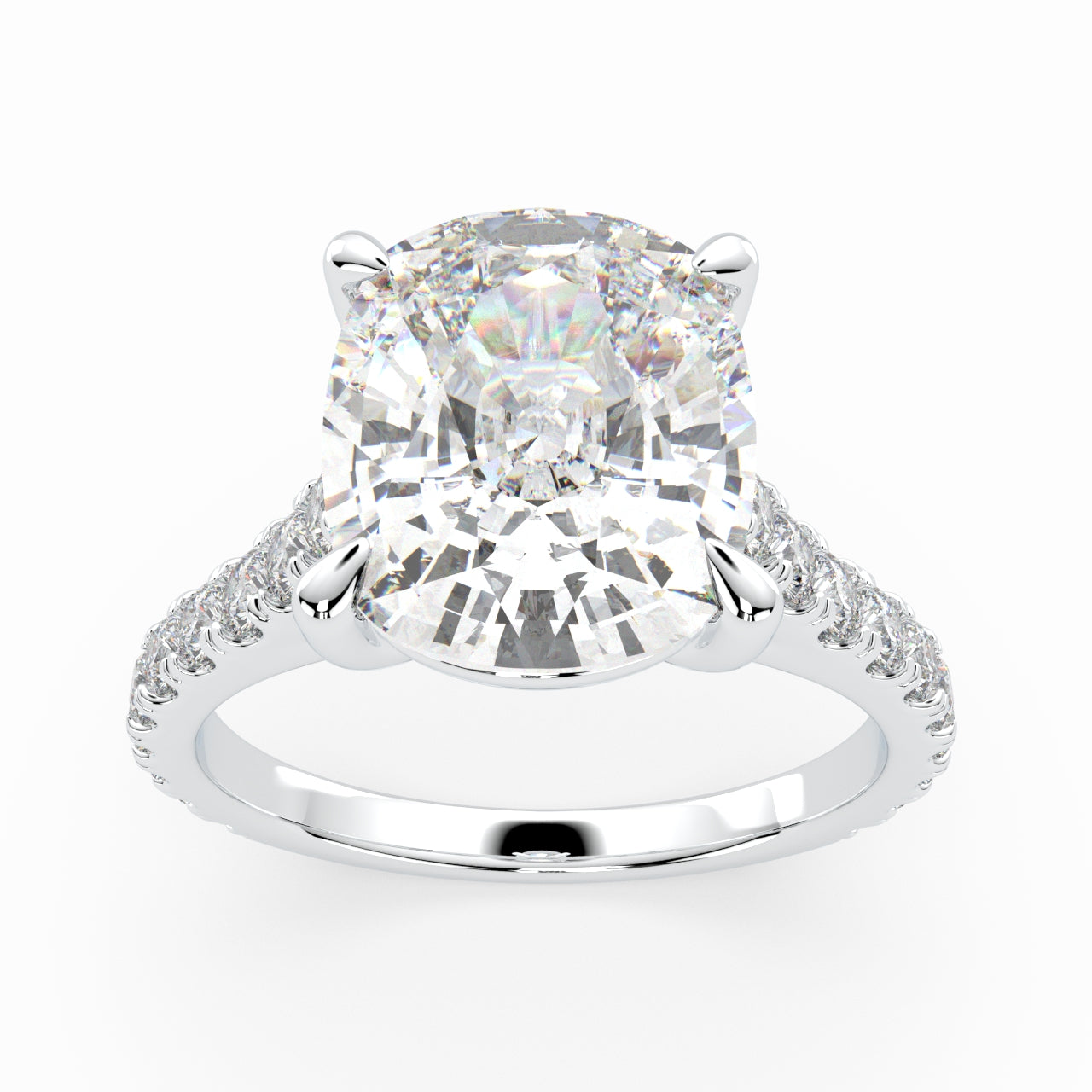 Cushion Solitaire Cathedral Engagement Ring set with diamonds on the band LR013Y