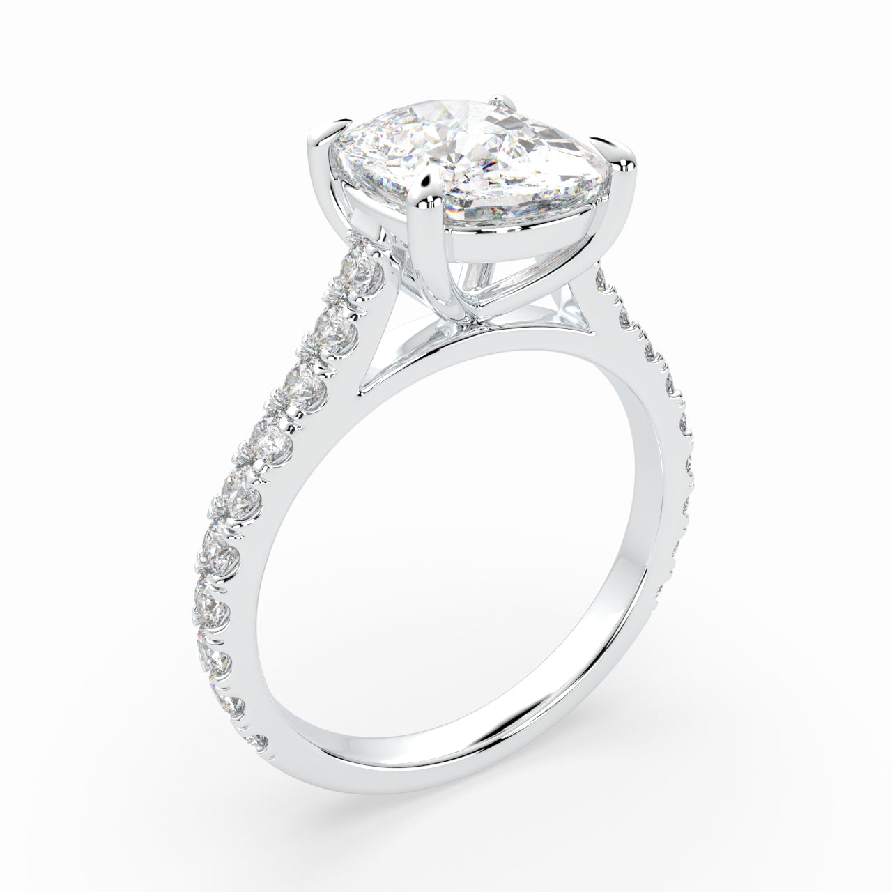 Cushion Solitaire Cathedral Engagement Ring set with diamonds on the band LR013Y