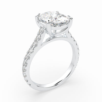 Cushion Solitaire Cathedral Engagement Ring set with diamonds on the band LR013Y