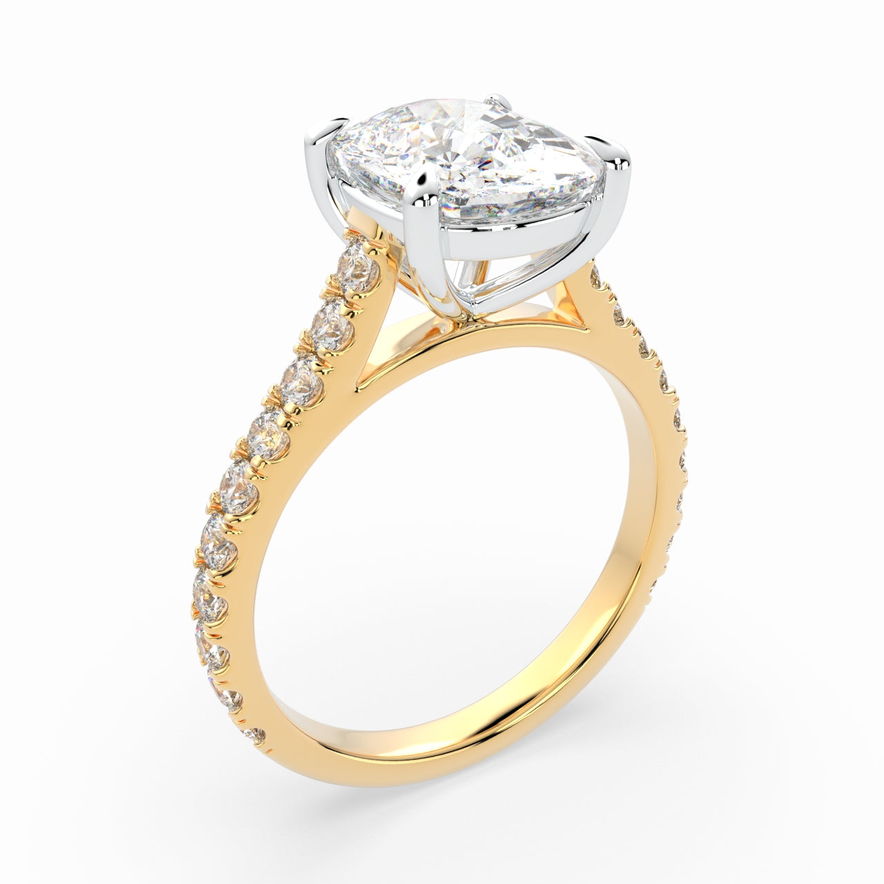 Cushion Solitaire Cathedral Engagement Ring set with diamonds on the band LR013Y