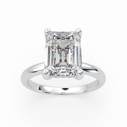 Emerald Cut Solitaire Engagement Ring with hidden halo LR014W