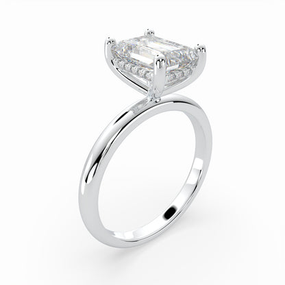 Emerald Cut Solitaire Engagement Ring with hidden halo LR014W