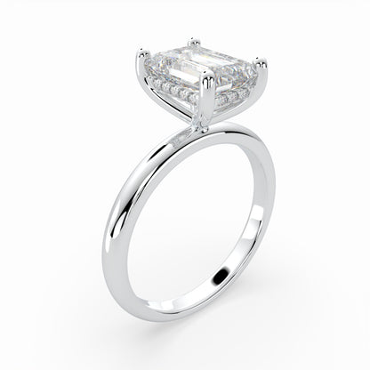 Emerald Cut Solitaire Engagement Ring with hidden halo LR014Y