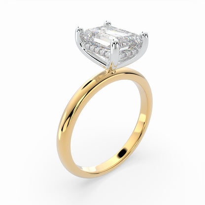 Emerald Cut Solitaire Engagement Ring with hidden halo LR014Y