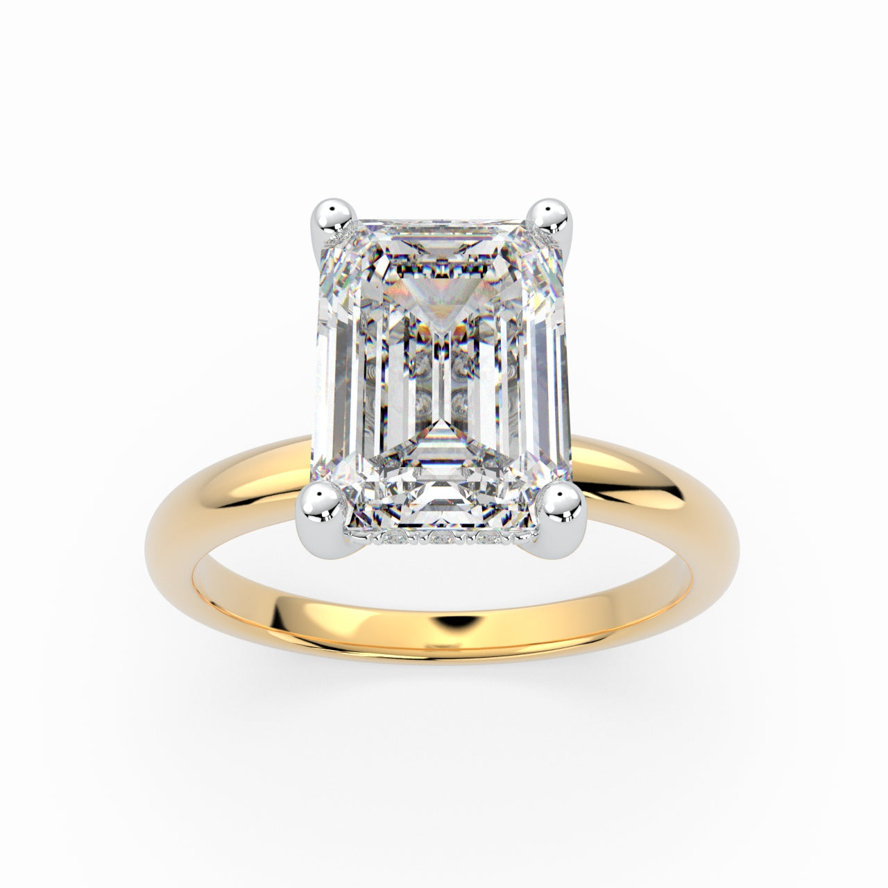 Emerald Cut Solitaire Engagement Ring with hidden halo LR014W