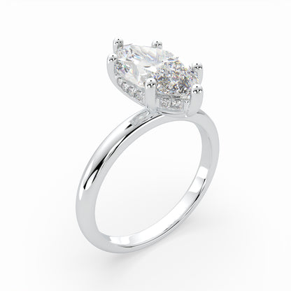 Marquise Solitaire Engagement Ring with hidden halo LR006W