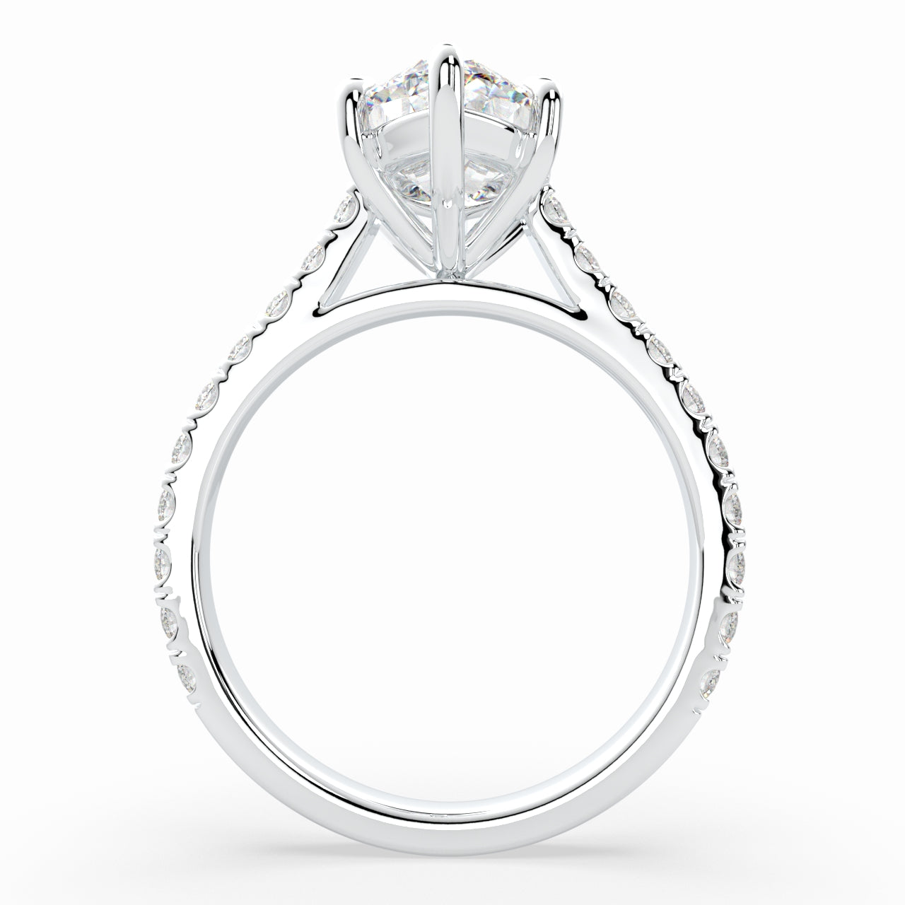 Marquise Solitaire Cathedral Engagement Ring with diamonds on band LR007