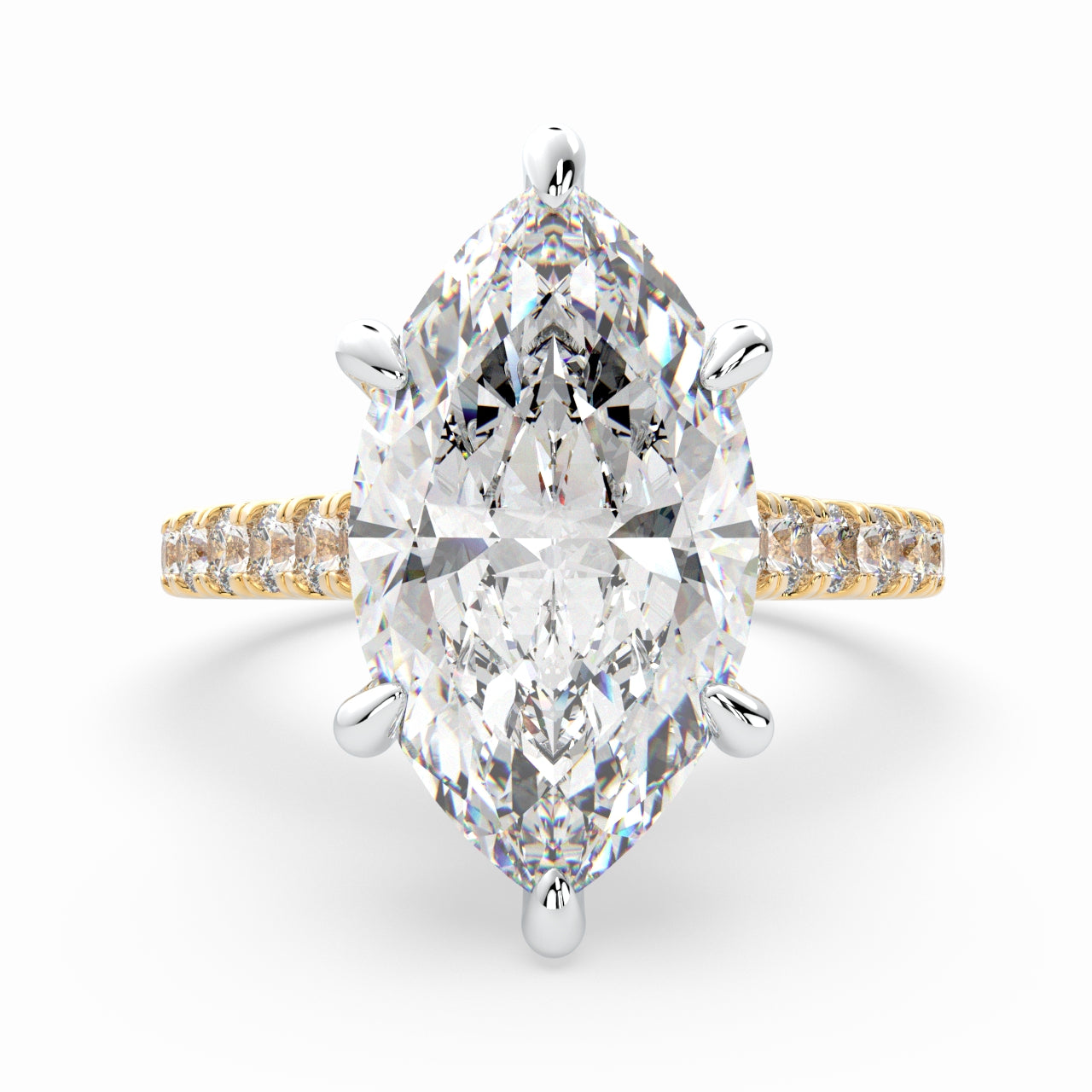 Marquise Solitaire Cathedral Engagement Ring with diamonds on band LR007