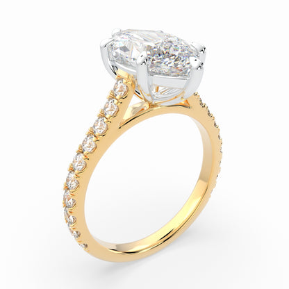 Marquise Solitaire Cathedral Engagement Ring with diamonds on band LR007