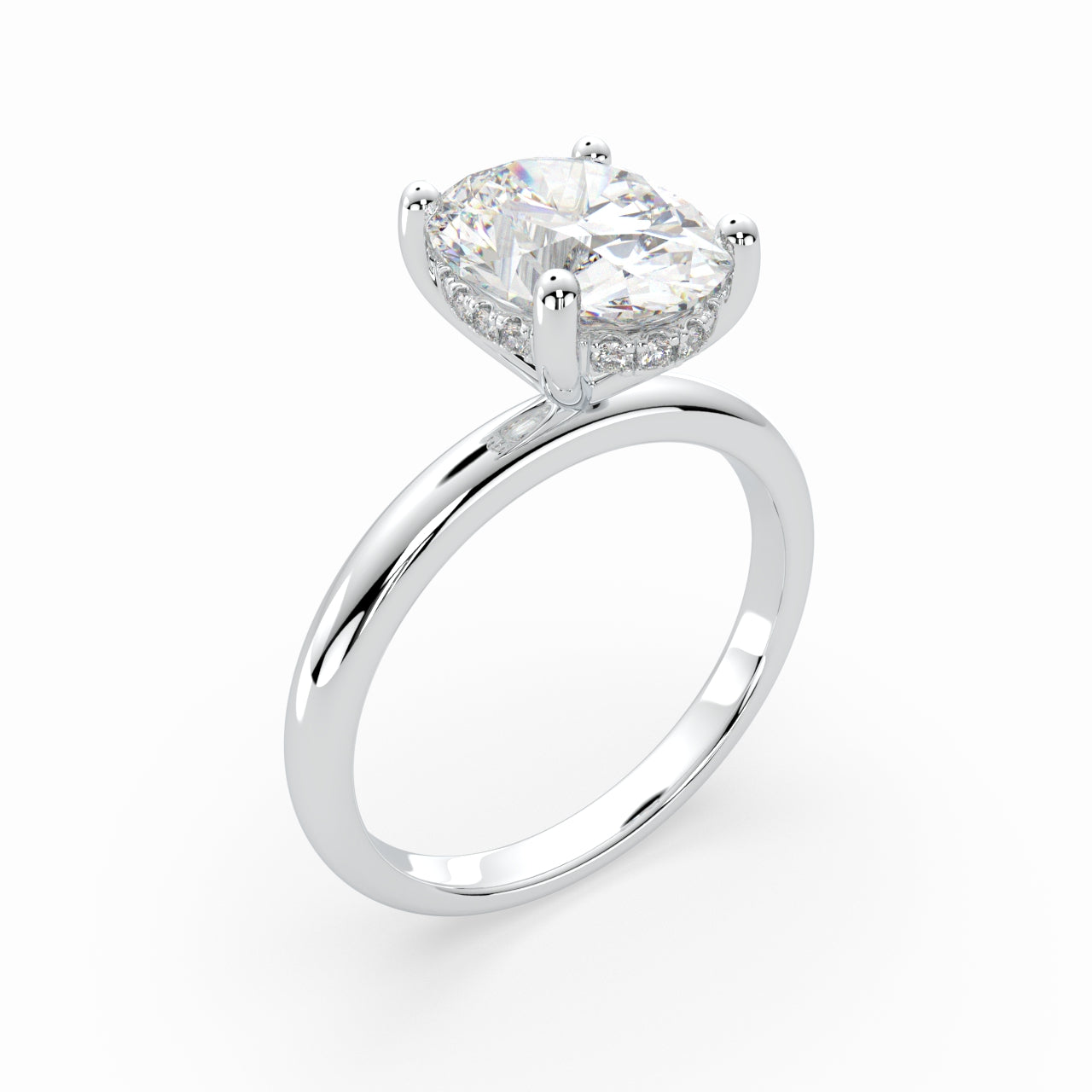 Oval Solitaire Engagement Ring with Hidden Halo LR001
