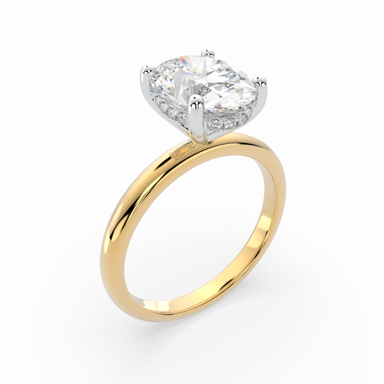 Oval Solitaire Engagement Ring with Hidden Halo LR001